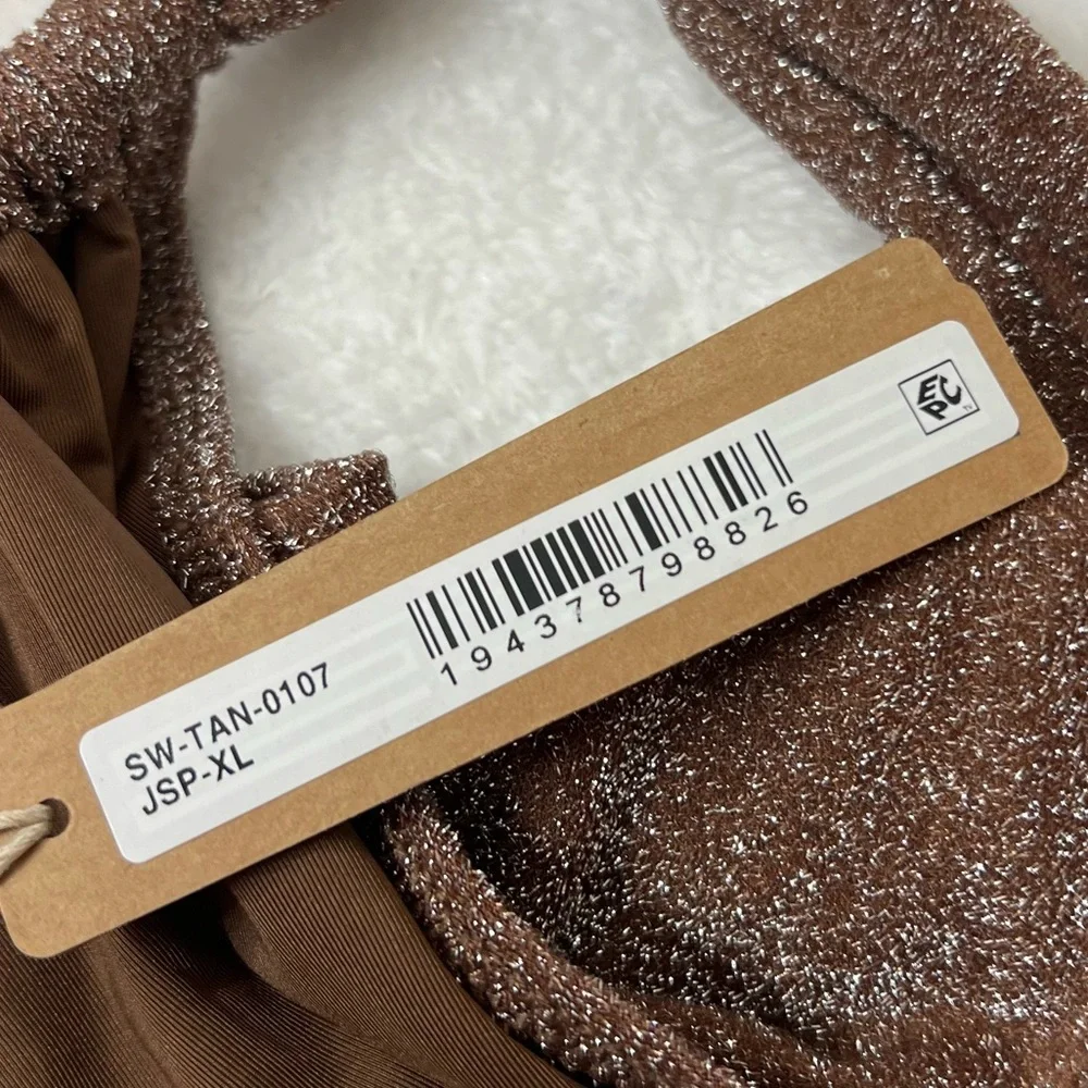 Skims Glitter Swim Ruched Tanga Bikini Bottom Jasper Brown Size L